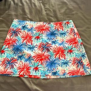 Lilly Pulitzer mini skirt, fireworks, stars, 4th of July